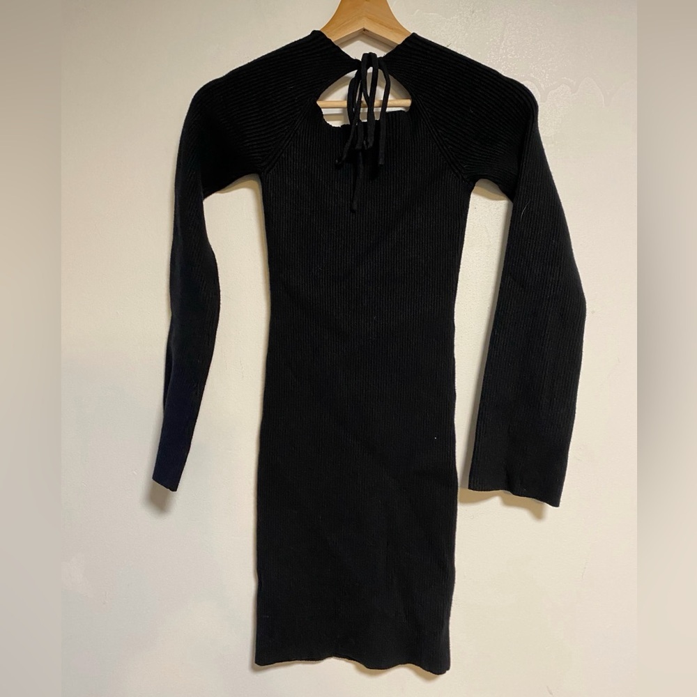 VRG GRL Black Ribbed Knit Long Sleeve Mini Dress – Size 10 - Picture 8 of 11